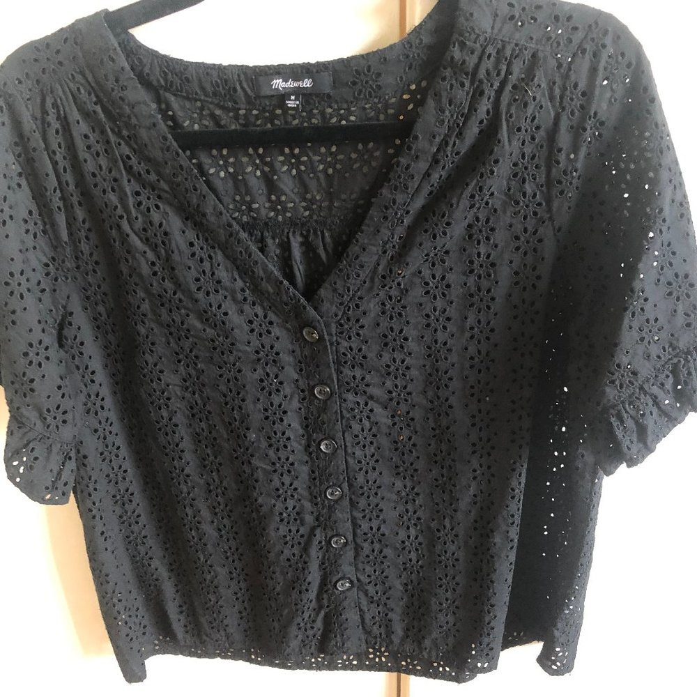 Eyelet Village Ruffle-Sleeve Shirt
